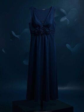 Adrianna Papell Navy Sleeveless V-Neck Floral Empire Waist Dress